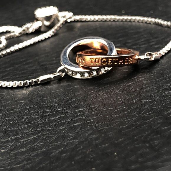 IBB Bolo Bracelet ALWAYS TOGETHER Love Rings Two Tone Pave Crystals Slider Chain - Picture 5 of 8